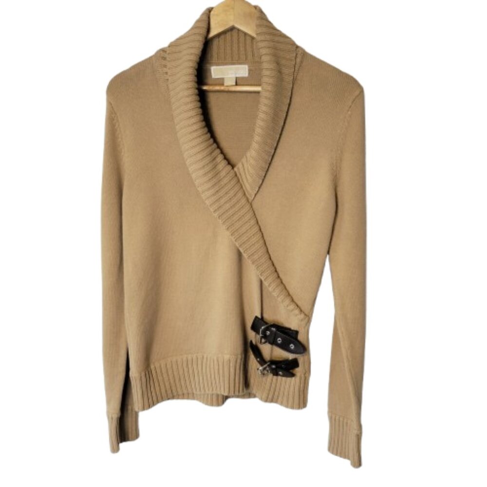 Women's Tan Sweater with Buckle Detail
